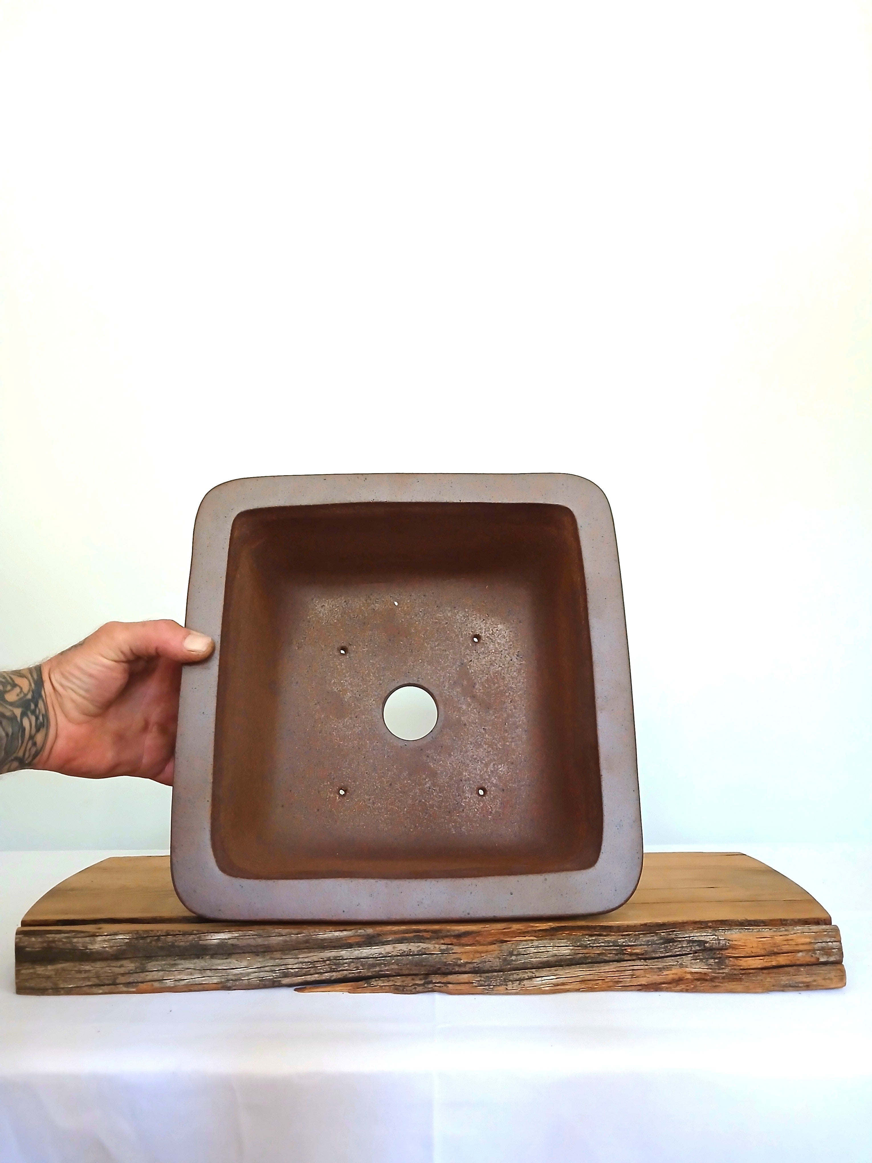 Bonsai Pot Square 30cm Reduction Fired - The Plant Warehouse NZ