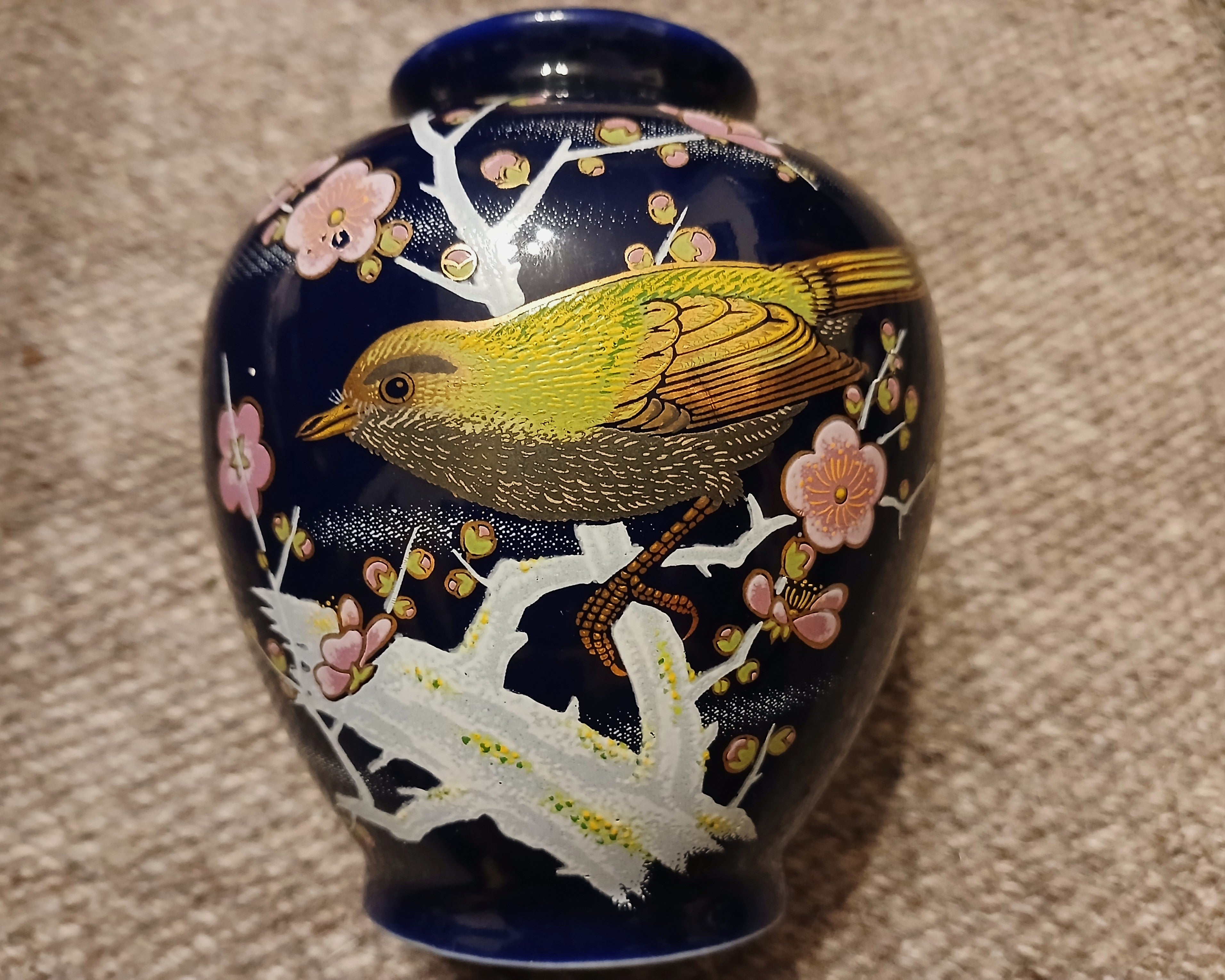 Japanese Cobalt Blue Porcelain Vase — Uguisu & Sakura - The Plant Warehouse NZ
