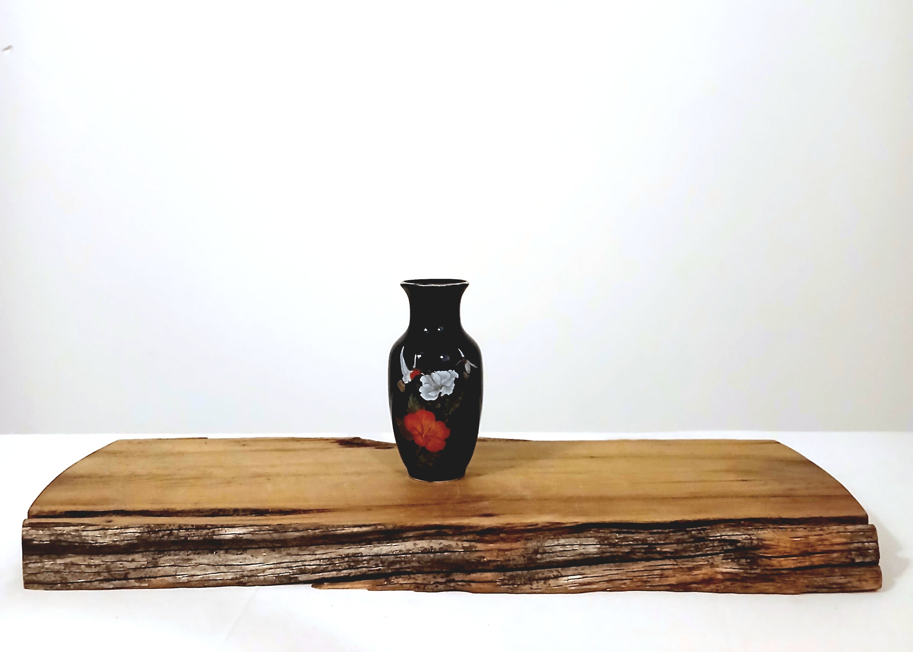 Japanese Fine China Black Ceramic Vase & Ginger Jar Set — Hand-Painted Hummingbird & Hibiscus - The Plant Warehouse NZ