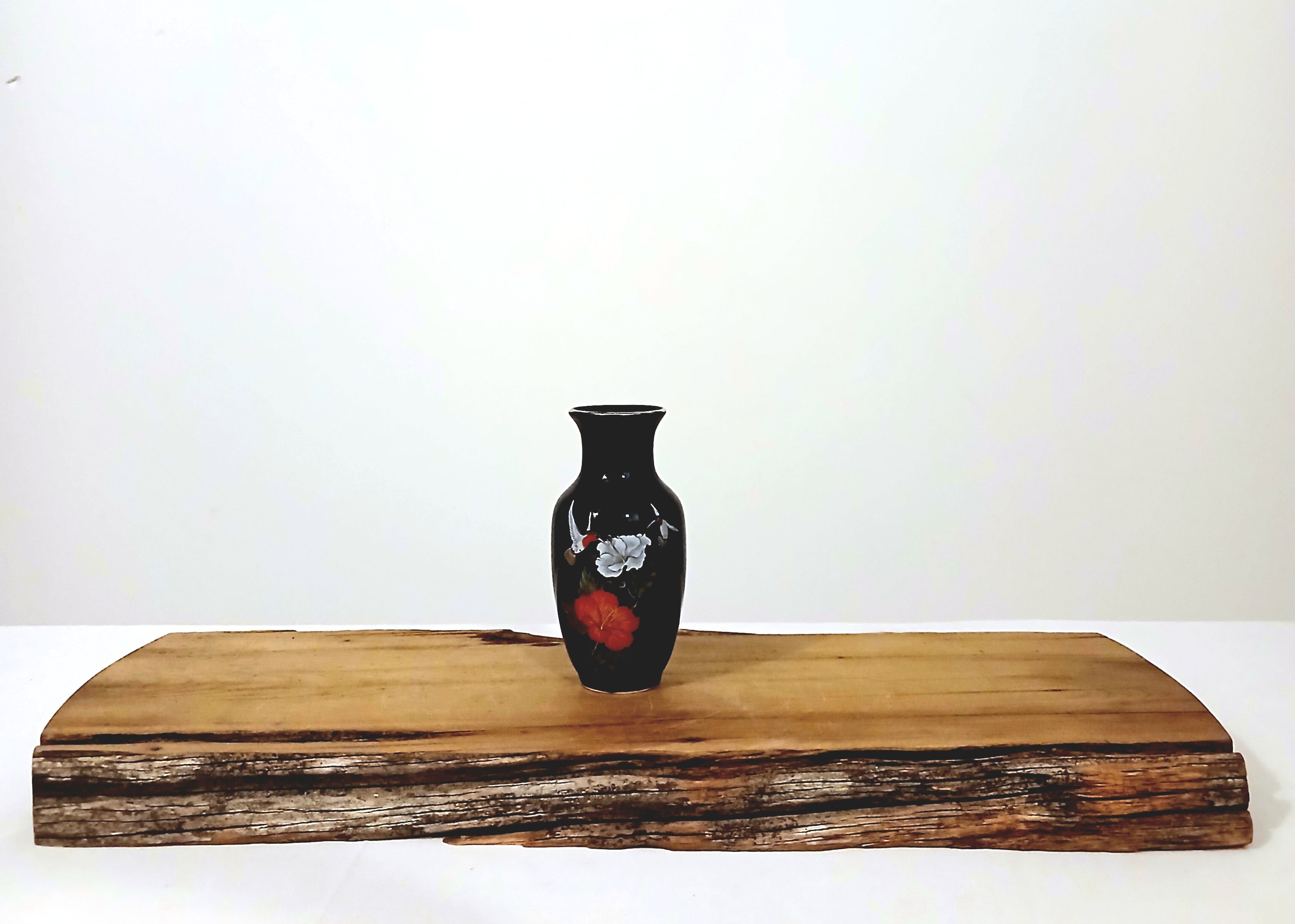 Japanese Fine China Black Ceramic Vase & Ginger Jar Set — Hand-Painted Hummingbird & Hibiscus - The Plant Warehouse NZ