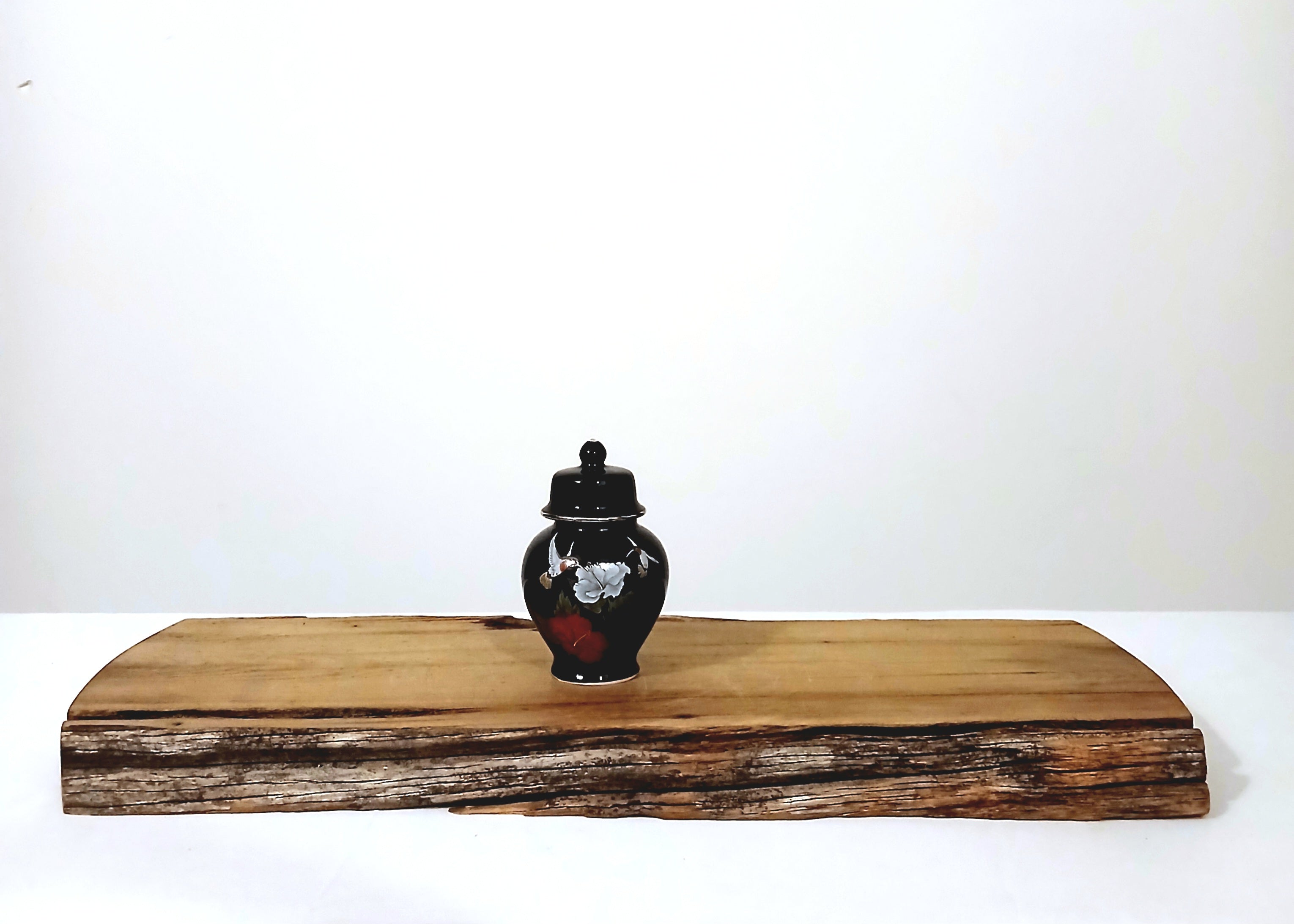 Japanese Fine China Black Ceramic Vase & Ginger Jar Set — Hand-Painted Hummingbird & Hibiscus - The Plant Warehouse NZ