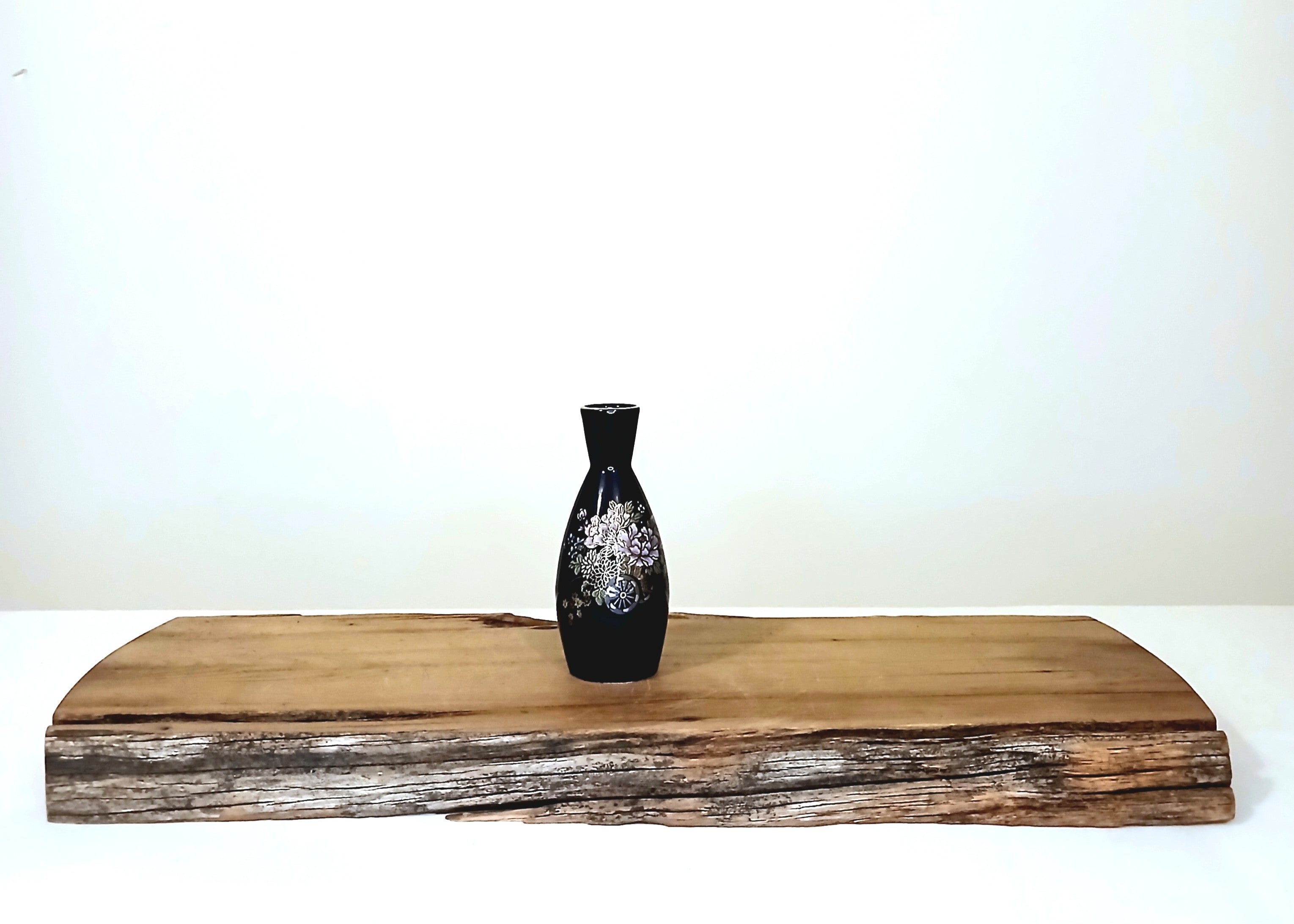 Japanese Fine China Cobalt Blue Vase — Hand-Painted Peony, Cherry Blossom & Ox-Cart - The Plant Warehouse NZ