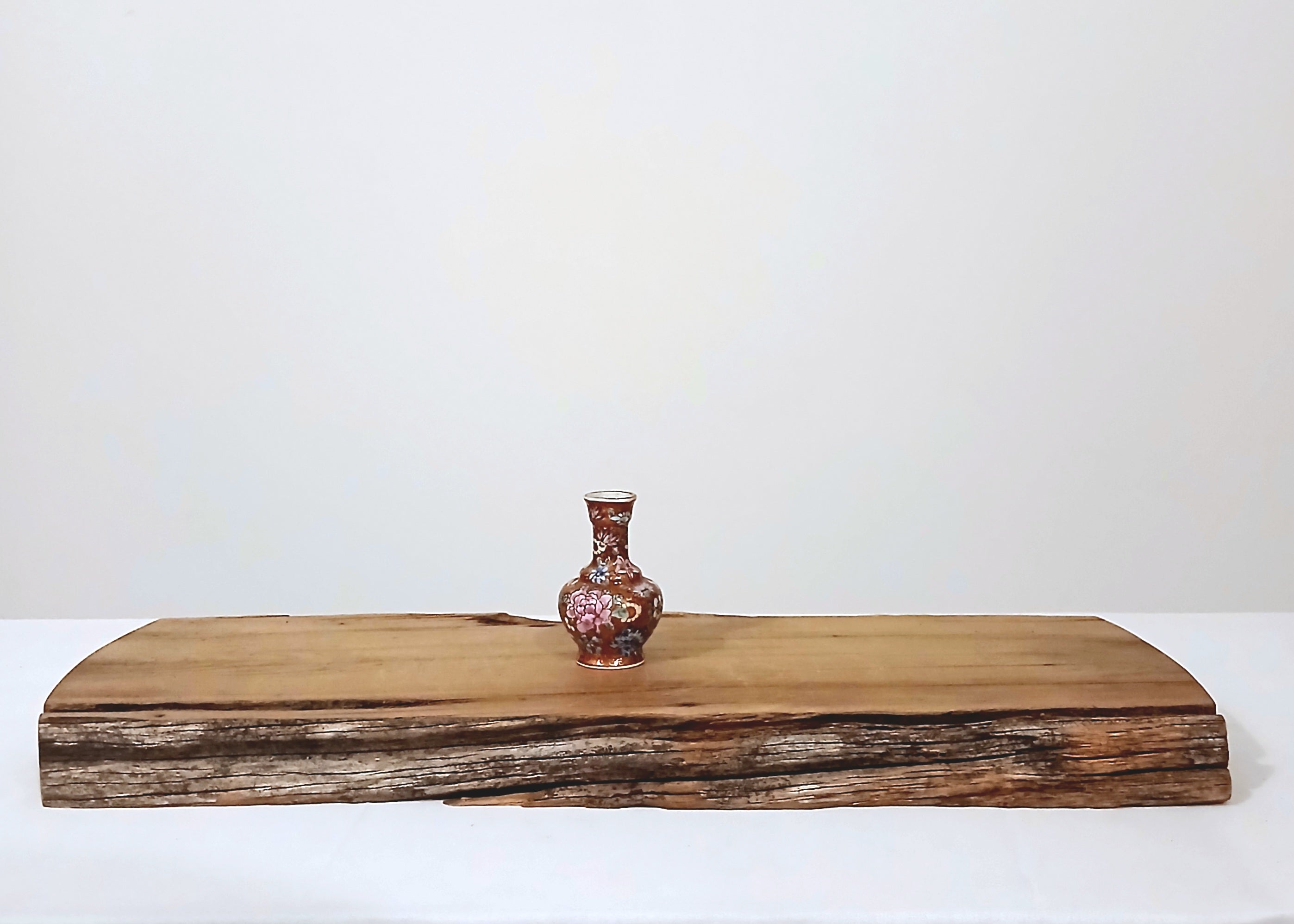 Chinese Porcelain Vase — Orange Ground Hand-Painted Floral Vintage - The Plant Warehouse NZ