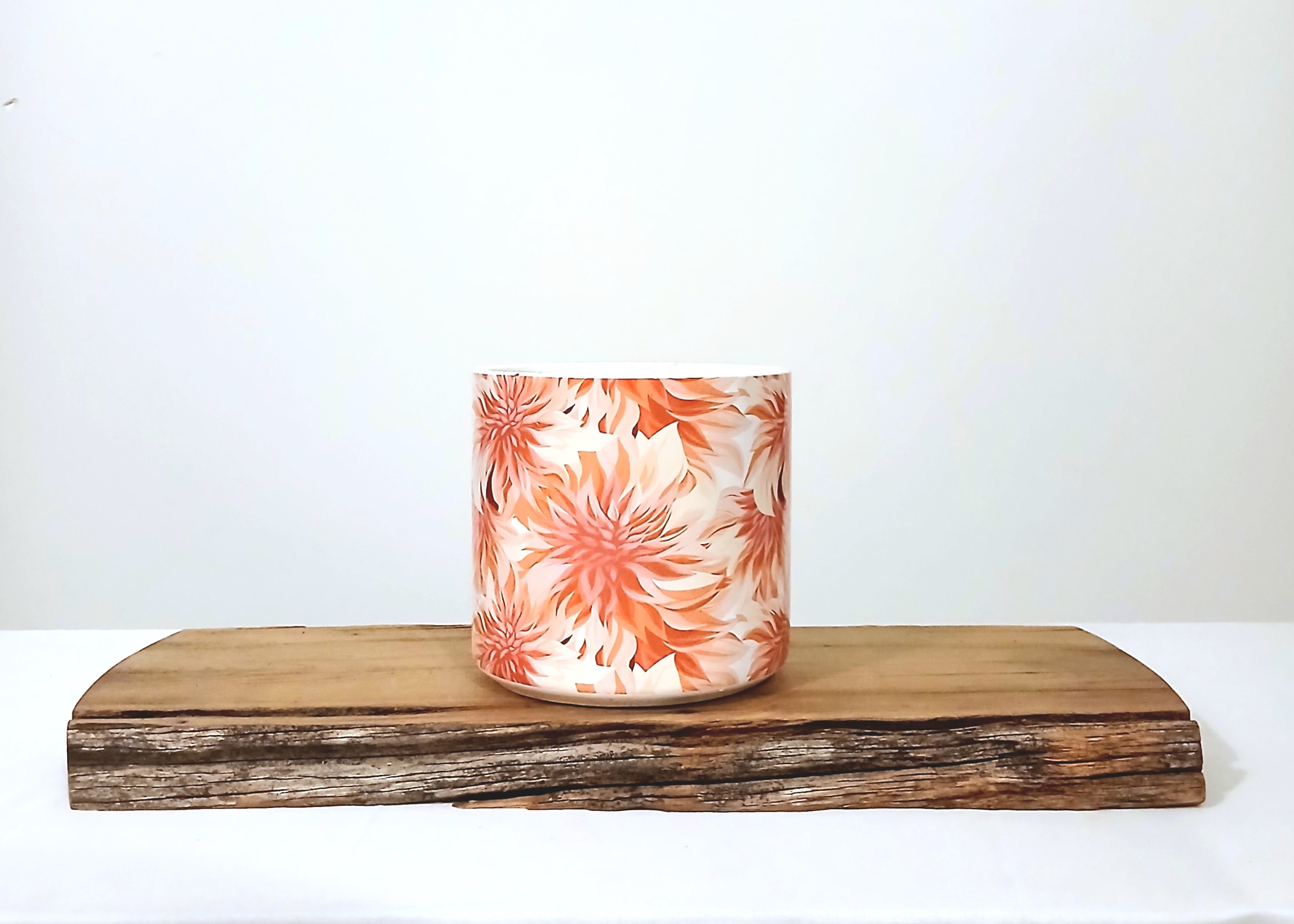 Retro Floral Indoor Plant Pot — Terracotta Chrysanthemum Print - The Plant Warehouse NZ